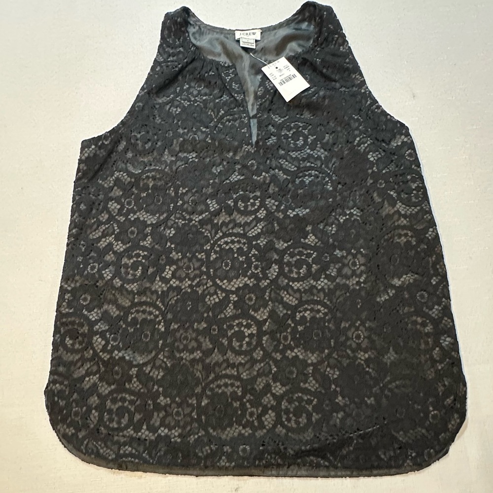 NWT J.Crew Black Lace Sleeveless Blouse Size 4 Sheer Floral Top NWT